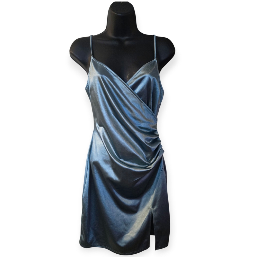 Satin Slip Dress, Light Green, Wrap, Rouching, Slight, New Years Eve Dress